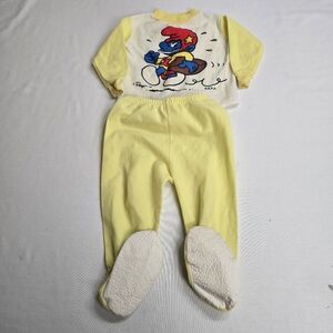 Vintage 80's The Smurfs Kids Pajama Set Size 2T